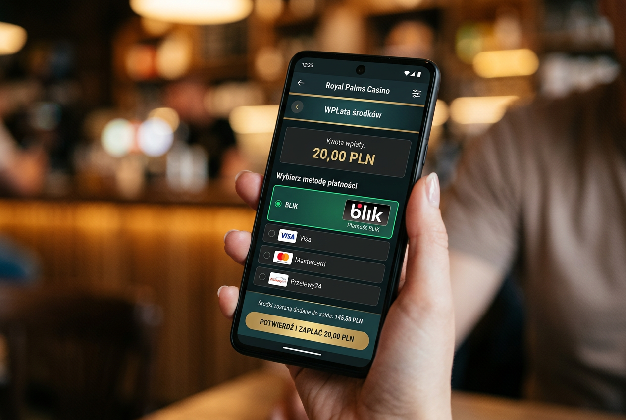 Smartfon pokazujący proces wpłaty 20 PLN do kasyna