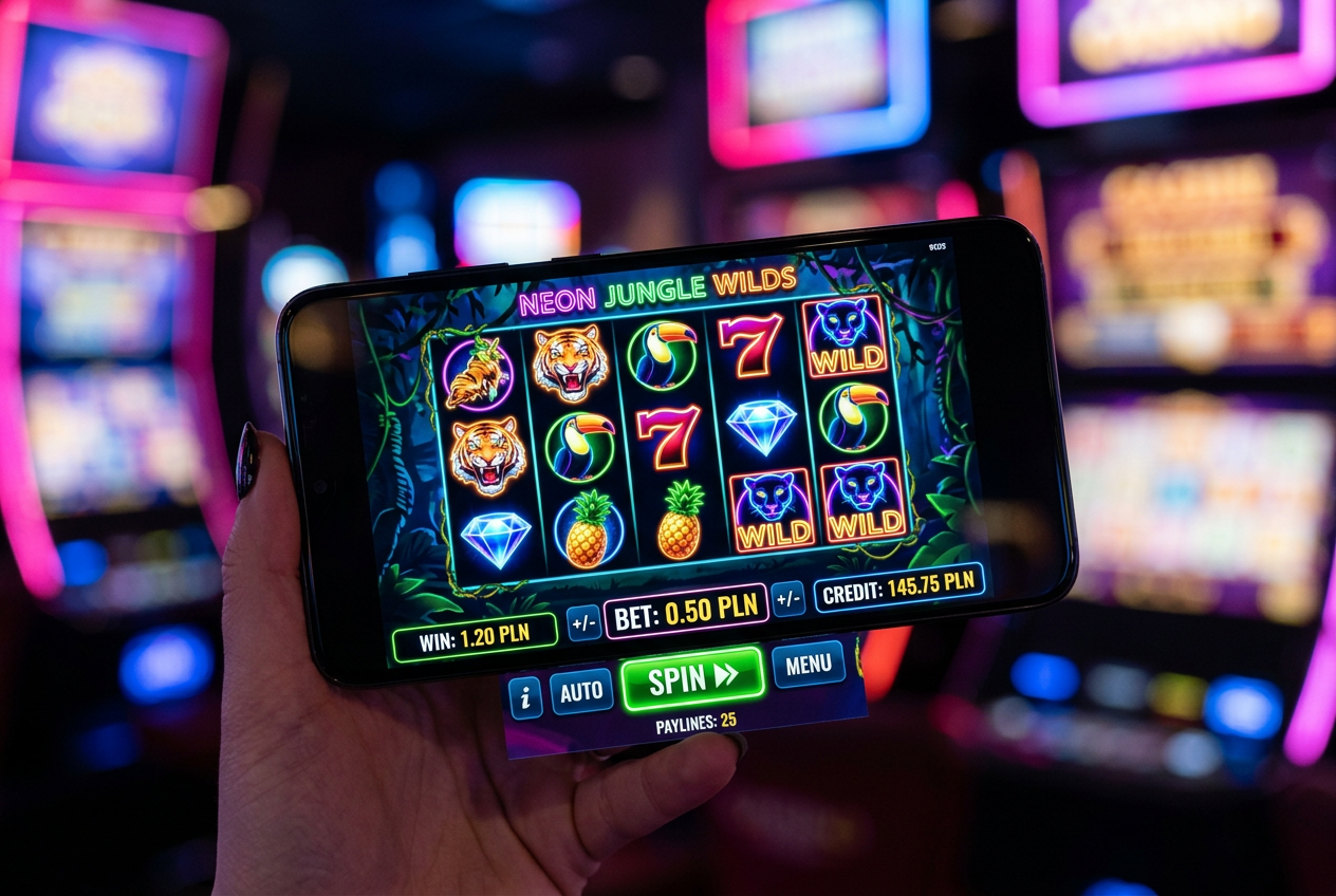 A close-up of a digital slot machine with low bet settings