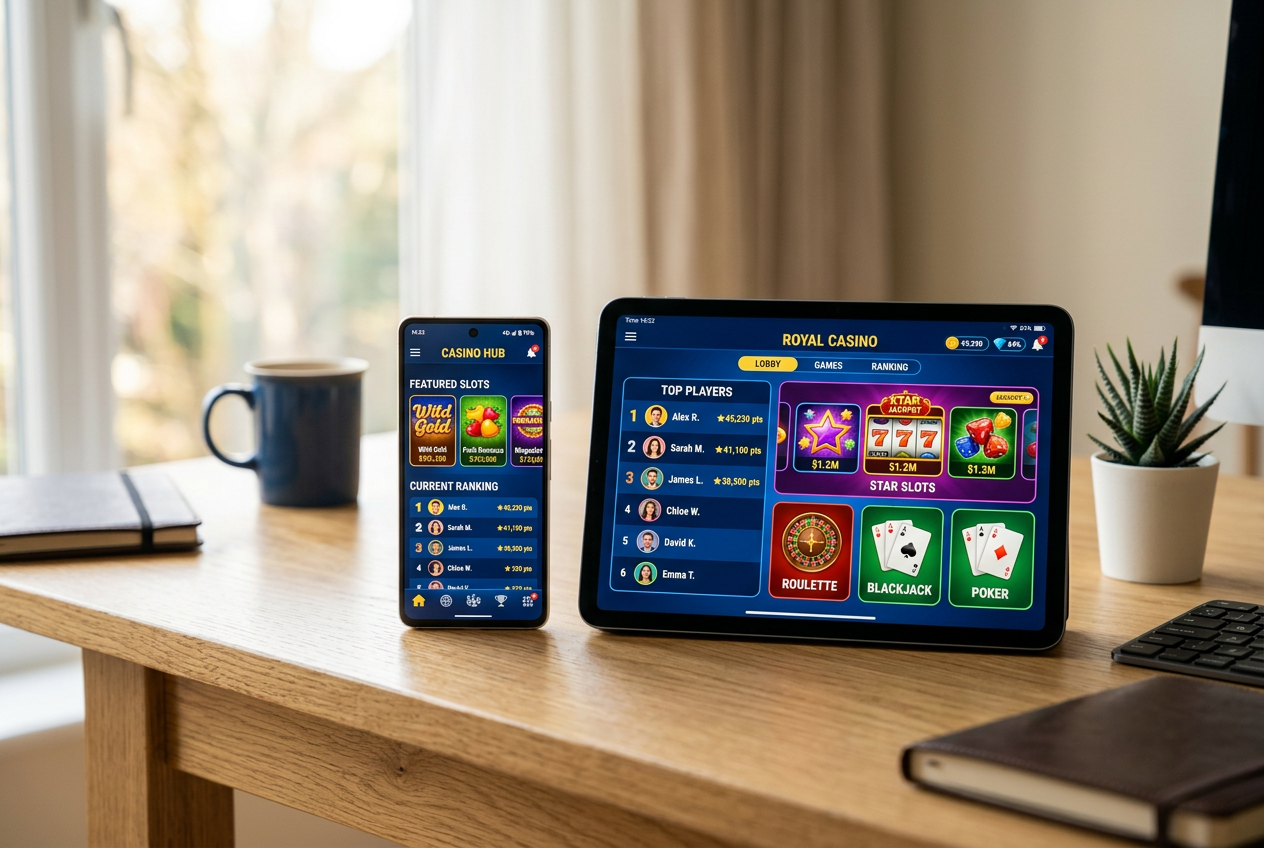 A smartphone and tablet showing online casino rankings